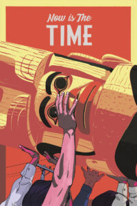 a movie cover for “Now is the Time” film, image of people’s hands holding up a totem pole