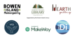 Logos for Bowen Island Municipality, Bowen Island Public Library, the Hearth Gallery, MSI Howe Sound, MakeWay, and Art by Di