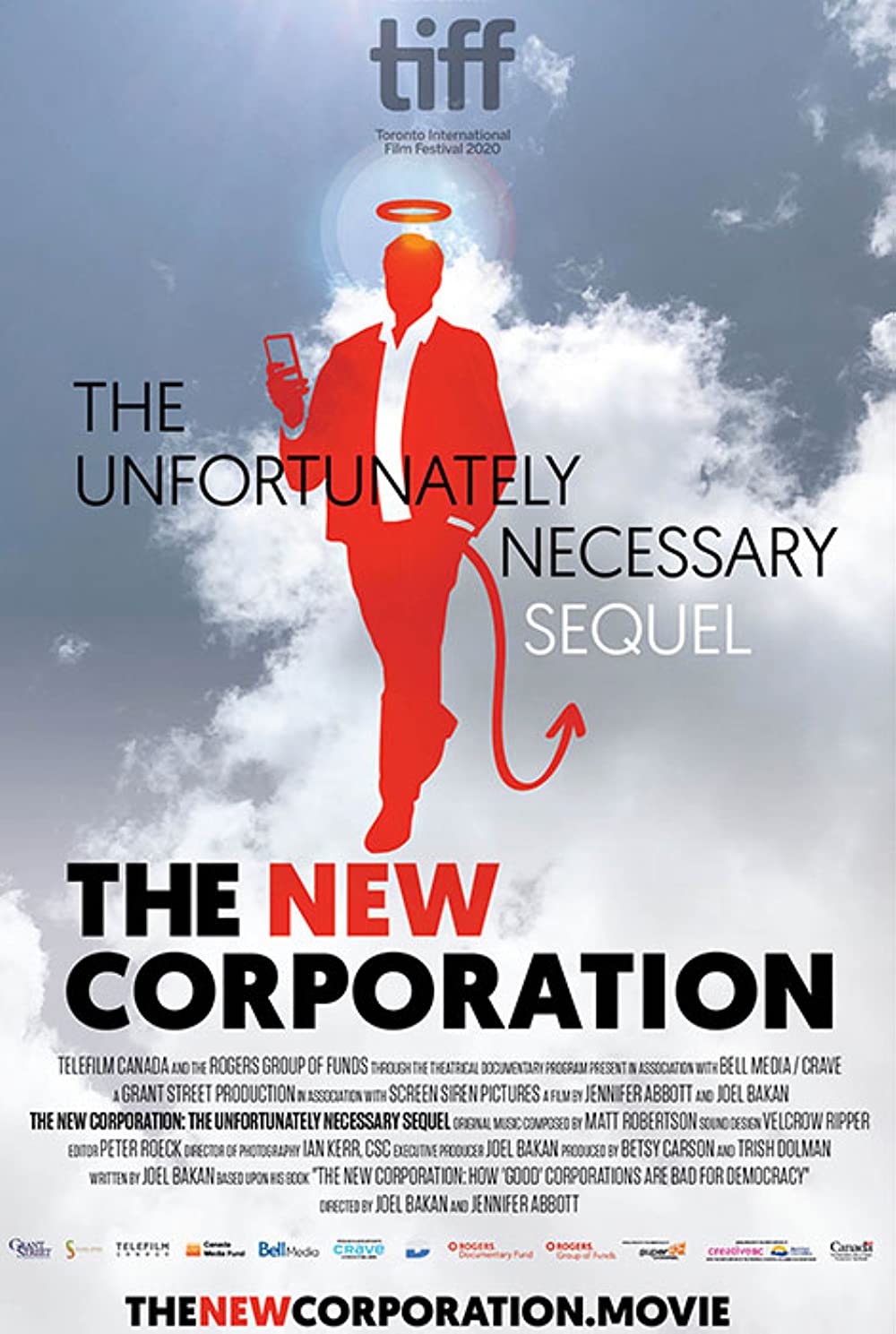 film cover for the new corporation, with red man in suit and devil tail