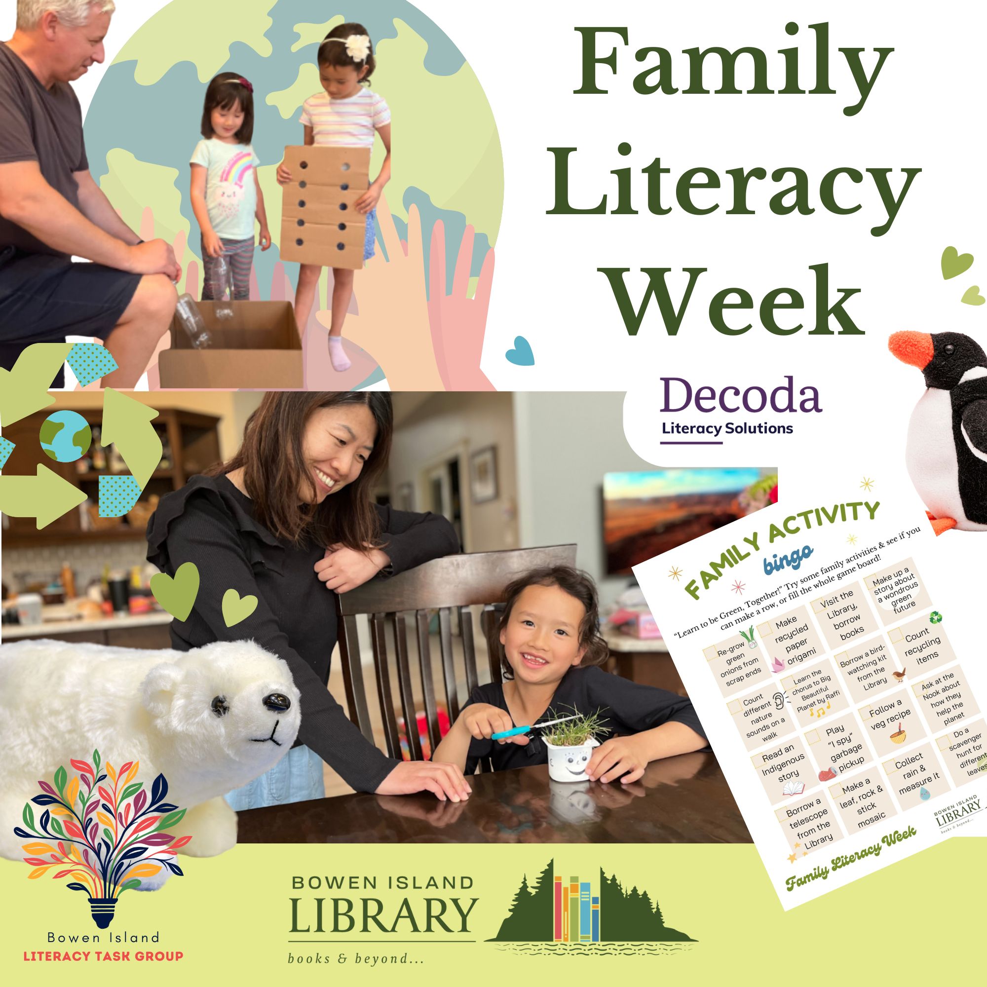 families doing green activities for family literacy week 2025