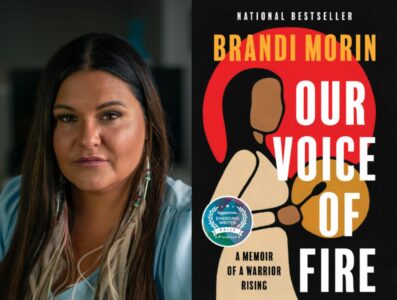 Brandi Morin and book cover Our Voice of Fire