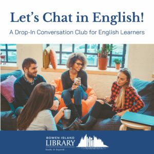 Let's Talk in English conversation club people chatting ina circle with mugs and smiling