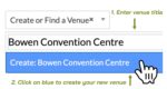 image of how to create a new venue - cursor clicking on blue drop down